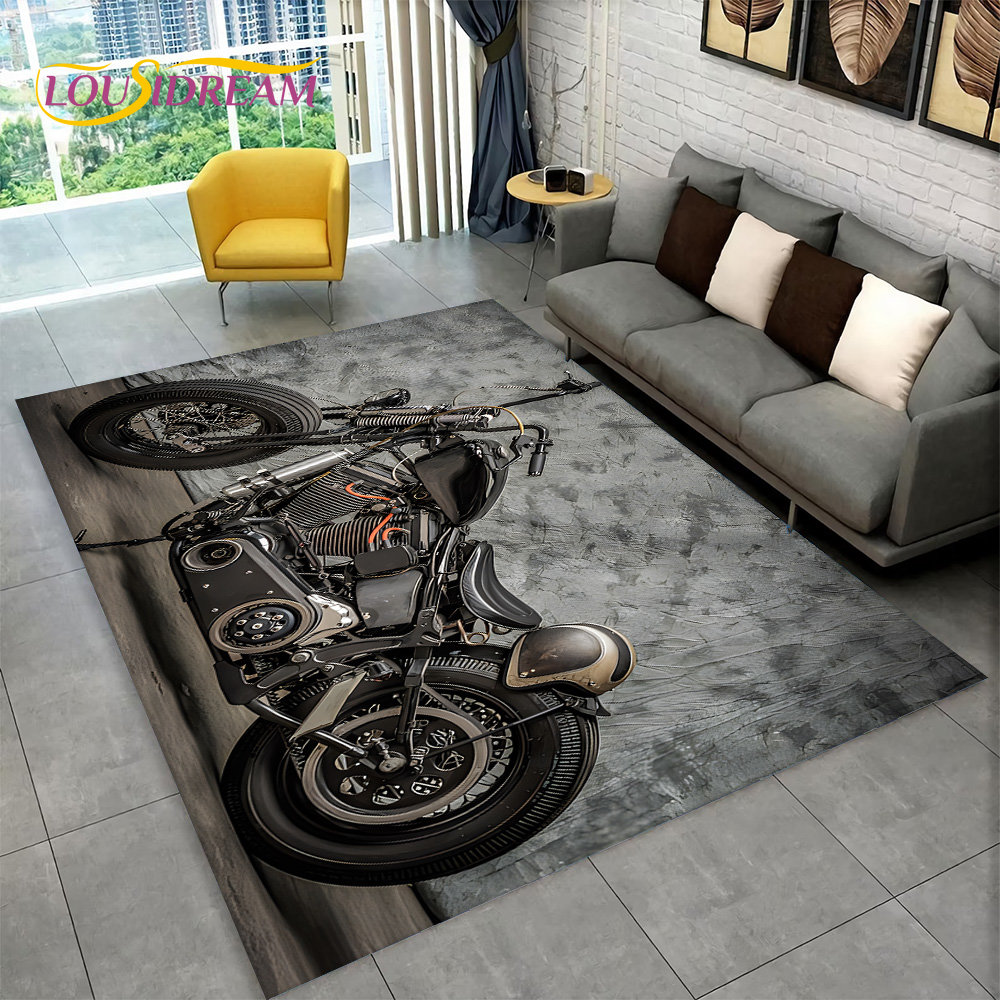 Retro Gaming Rug - 3D Retro Vintage motosiklet alan kilim