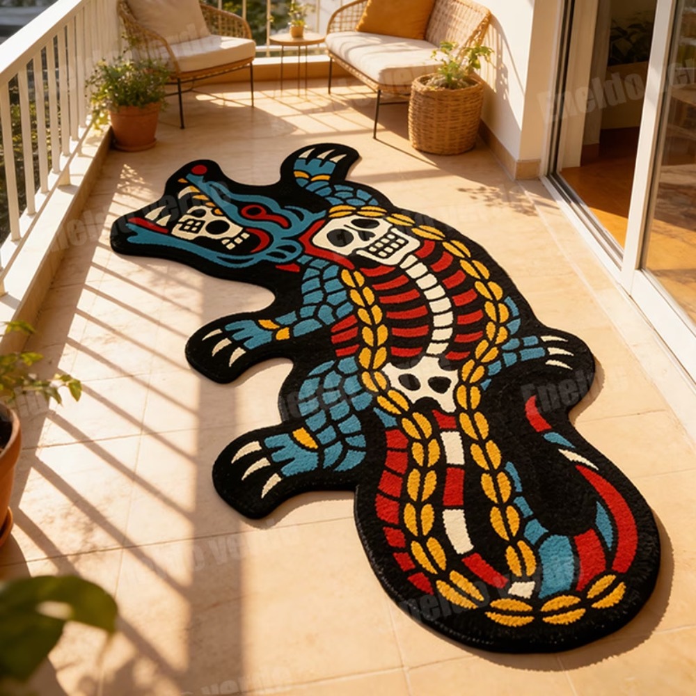 Retro Gaming Rug - Dayanıklı Yün Benzeri Kumaş Timsah Şekilli